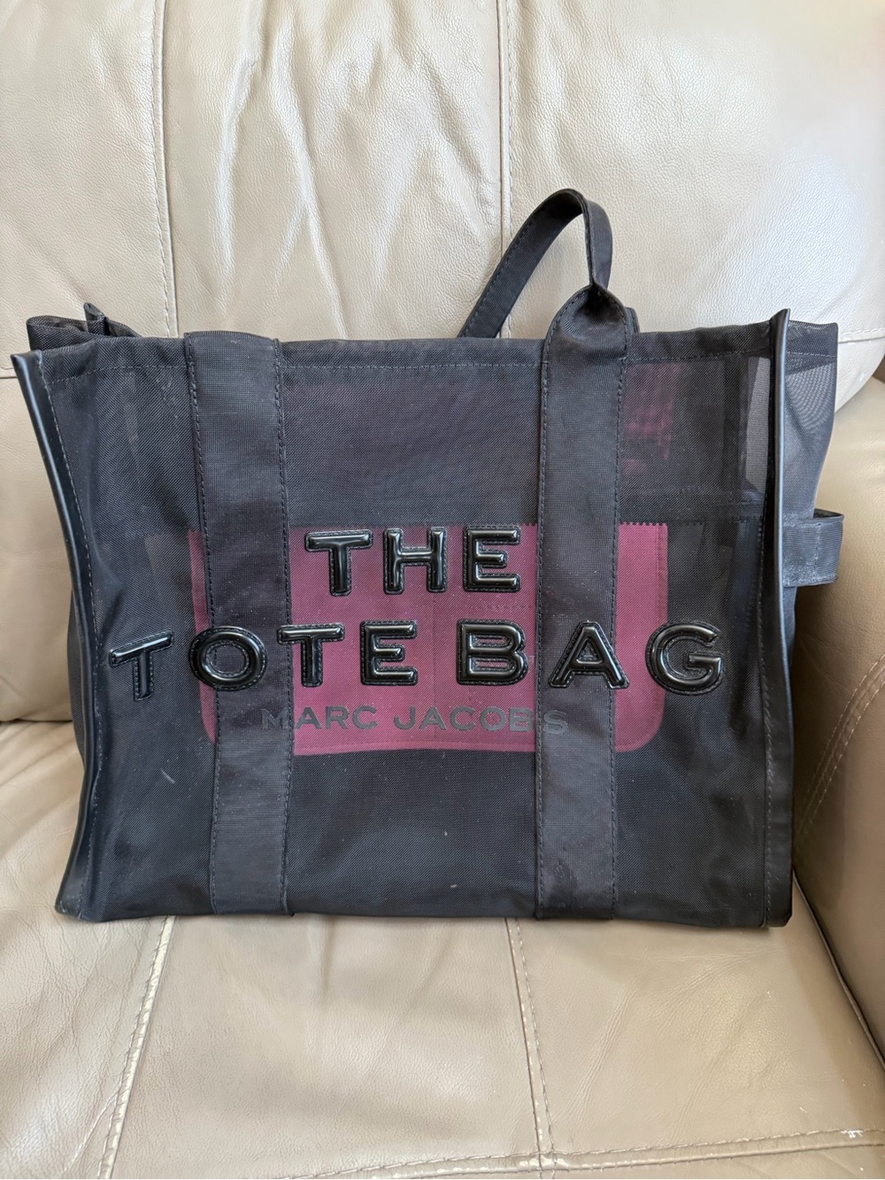Marc Jacobs Black Mesh Tote with Burgundy Panel